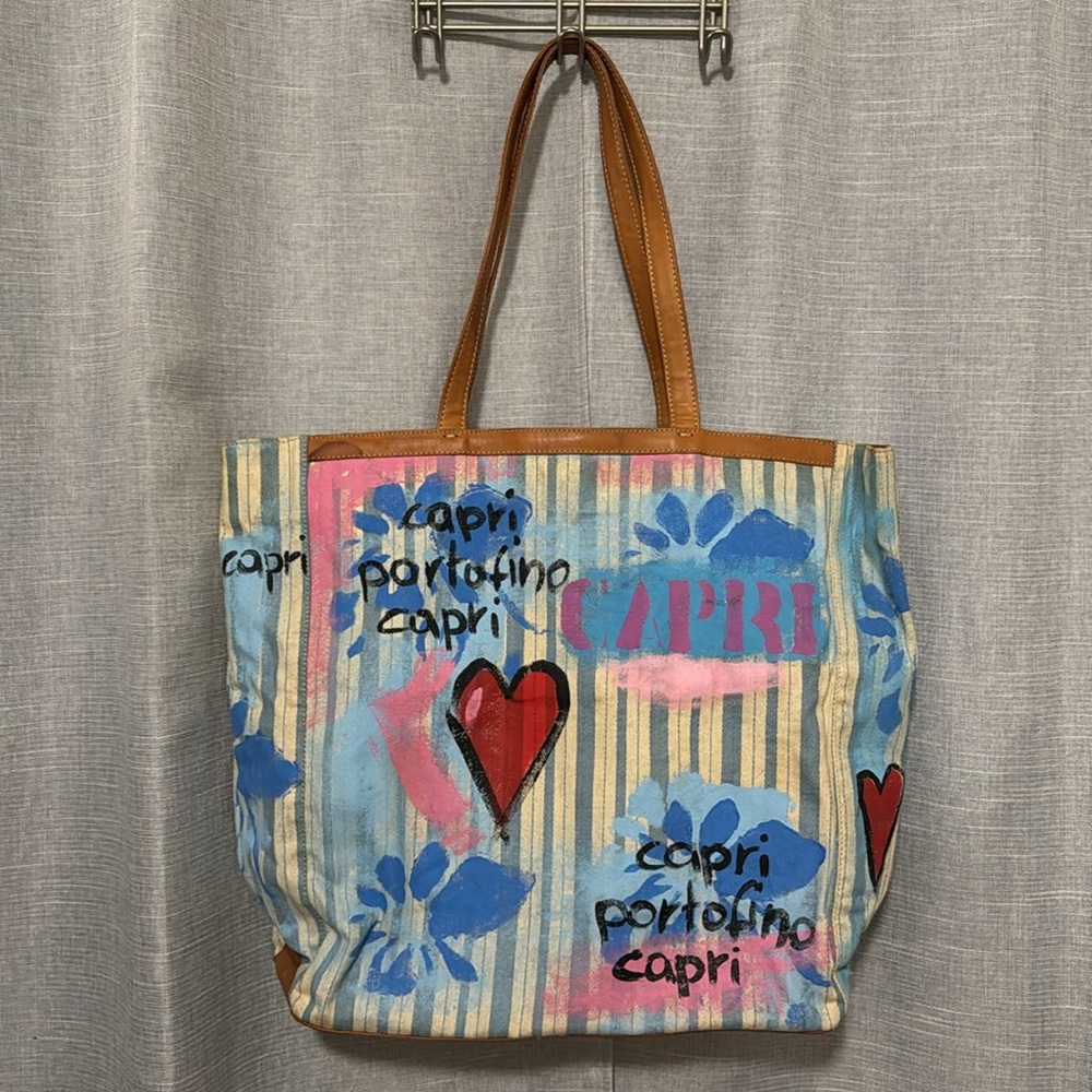 One of a Kind Tina Cantini Tote-Canvas/Leather-Capri/Portofino Themed-Blue - Picture 7 of 17